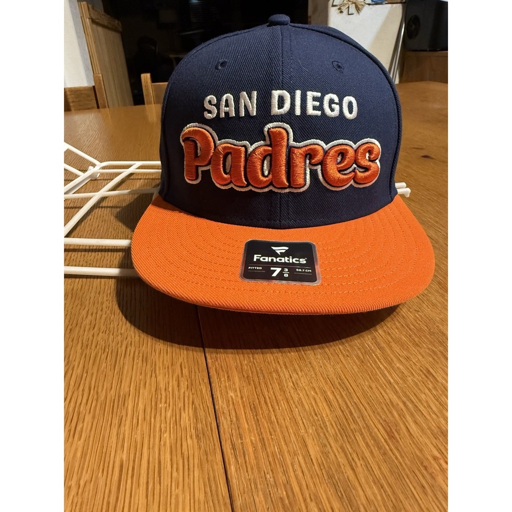 San Diego Padres Fitted Hat 7 3/8 Fanatics Navy‎ Orange MLB Baseball Cap NWT